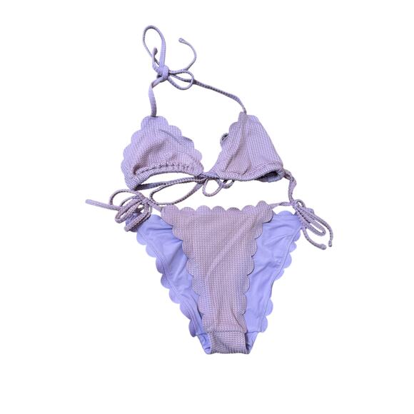 aerie Waffle Scalloped String Triangle Bikini Top & Bottom Set Purple Small - Picture 1 of 6